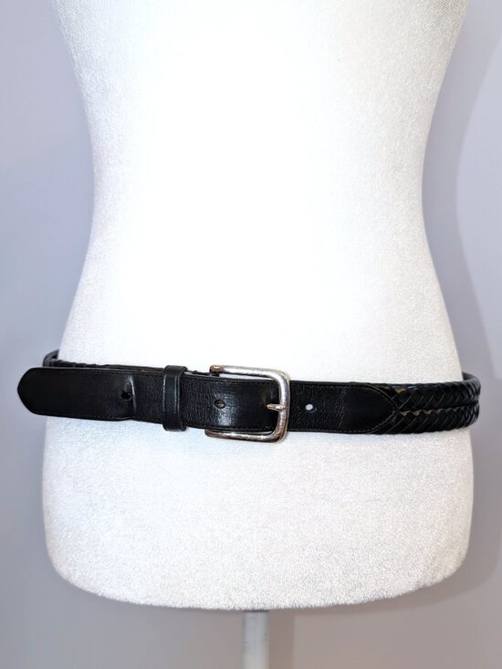 Coach | Unisex Black Braided Leather Belt with Silver Buckle | Size 32\